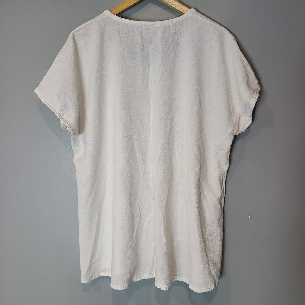 Oh My Gauze! Cream Short Sleeve Scoop Neck Top with Drawstring - Picture 7 of 7